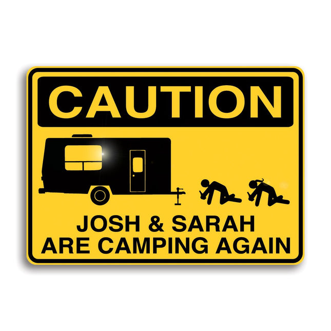 Funny Personalized Camping Sign – Durable Aluminum with Weatherproof Vinyl Lettering – Custom Outdoor Décor & Conversation Starter for Your RV, Cabin, or Campsite
