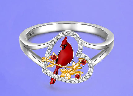Fenthring Red Cardinal Gifts Rings for Women Sterling Silver Cardinal Ring