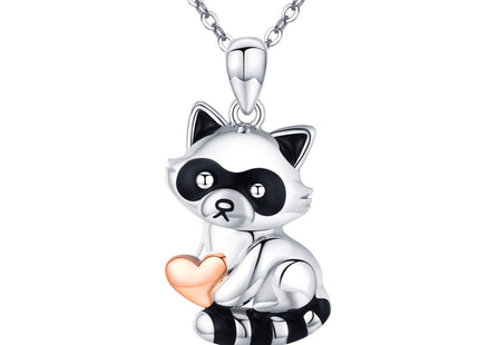CHENGHONG Raccoon Necklace 925 Sterling Silver Cute Animal Necklace Heart Raccoon Pendant Necklace Raccoon Jewelry Gifts for Women Mom