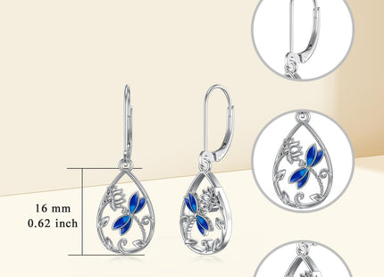 Sterling Silver Dragonfly Dangle Drop Leverback Earrings - Dragonfly Jewelry Gifts for Women