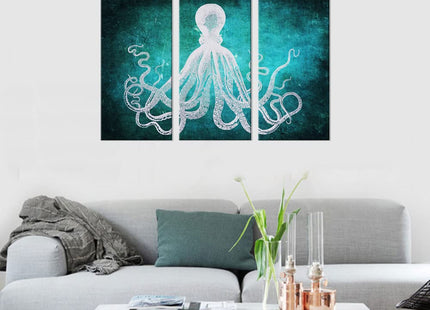 NAN Wind Modern Art Octopus Canvas Art Artwork Large Canvas Printing Canvas Wall Art Print Framed Ready to Hang(3 Panels) (8X16inchx3)