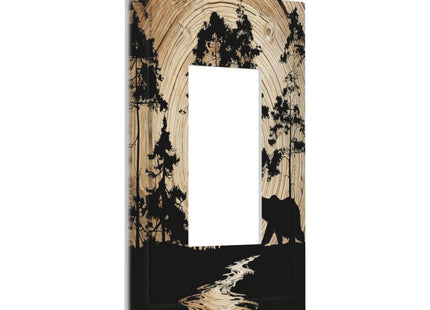 Rustic Forest Antler Black Bear Deer Silhouettes Decorative Outlet Covers 1 Gang Single Rocker Light Switch Cover Plate Wall Plates GFCI Faceplate for Farmhouse Home Decor