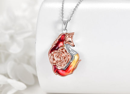 POPLYKE Fox Necklace for Women 925 Sterling Sliver Rose Fox Pendant Gifts for Women Wife