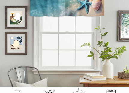 Coastal Ocean Valance Curtain for Window, Summer Starfish Sea Shells on Beach Rod Pocket Kitchen Valances Short Curtain Panel Windows Treatment Drapes for Bathroom/Bedroom/Cafe Seaside Landscape