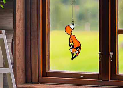 BOXCASA Fox Suncatcher for Window, Fox Stained Glass Window Hanging Decor