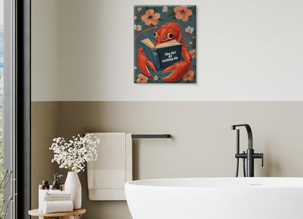 YJIKRTVT Funny Animal Canvas Wall Art, Whimsical Lobster Reading Book Print Artwork, The Art Of Letting Go Quote Wall Decor, Cute Sea Animal Floral Print Decor for Bedroom Living Room 8x10 Inches
