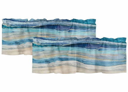 2 Pack Coastal Nautical Kitchen Valances for Windows, Ombre Navy Blue Short Valance Curtains Rod Pocket Window Treatments Modern Abstract Beach Wave Valances for Living Room 42x12 Inch, 2 Panels