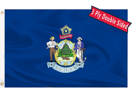Maine State Flag 3x5 Outdoor Double Sided 3 Layers Polyester State of Maine Flags Sewing 4 Rows of Thread with Durable Canvas Header and Brass Grommets Maine Decor for Indoor Wall Room