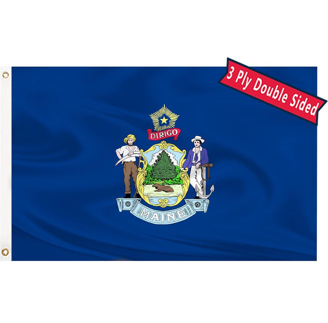 Maine State Flag 3x5 Outdoor Double Sided 3 Layers Polyester State of Maine Flags Sewing 4 Rows of Thread with Durable Canvas Header and Brass Grommets Maine Decor for Indoor Wall Room