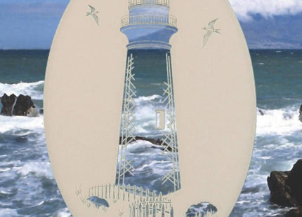 Lighthouse Oval Etched Window Decal Vinyl Glass Cling - 8" x 12" - White with Clear Design Elements