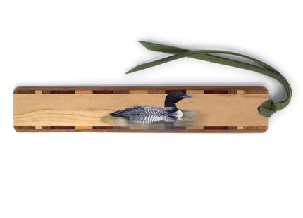 Common Loon Wooden Bookmark | Loon Bird Bookmark Double-Sided Water Bird Design | Lake Bird Nature Gift Bookmark | Handmade Wood Bookmark with Green Ultrasuede Tassel | Made in the USA