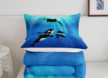 Ocean Themed Comforter Set Twin Size,Killer Whales Seal Duvet Insert Kids Child Teens,Sealife Underwater World Bedding Set Under Sea Marine Life Bed Quilt Nautical Sea Animal Bedroom Decor Blue