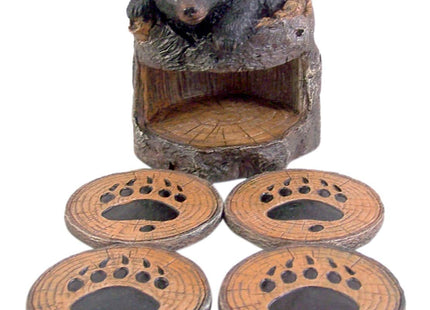 Black Bear Coaster Holder With 4 Coaster Set