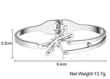 NEWEI Dragonfly Gifts for Women Cute Dragonfly Bracelet Bangle Stainless Steel Dragonfly Jewelry Decor Charms for Dragon Fly Lovers (Silver Plated C)