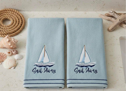 Coastal Guest Hand Bathroom Towels, Light Blue Sail Away Sailboat, 16x25"