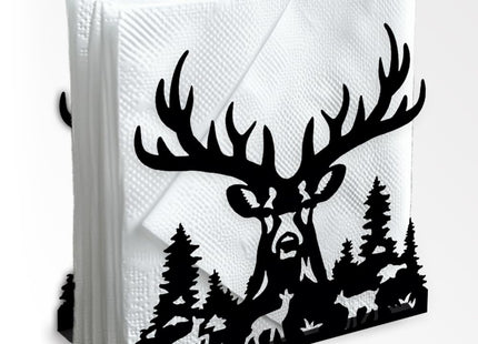 DOODLREAM Deer Head Decorative Black Metal Napkin Holder for Table, 5.3" x 4.9" x 1.9" Reindeer Forests Standing Napkin Holder for Home Kitchen Restaurant Picnic Party Coffee Bar Dining Room