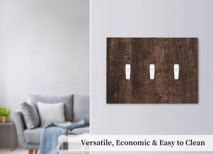 WMHUSU Decorative Light Switch Plate Covers Rustic Dark Brown Wood Grain Farmhouse Cabin 3 Gang Wall Plate Switch Cover Plate Triple Toggle Jumbo Electrical Faceplate for Farmhouse Cabin Decor