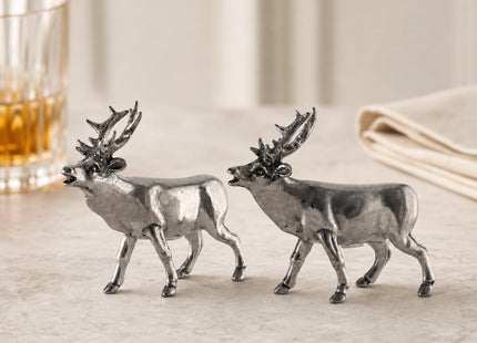Vagabond House Pewter Deer/Elk Salt and Pepper Shakers Set Artisan Designer Handcrafted for Cabin Lodge Mountain Décor 4.5 inch Tall