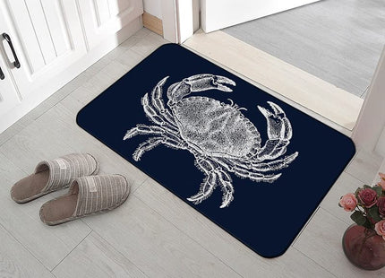 ZJSYXXU Nautical Crab Door Mat - Indoor Outdoor Ocean Rugs Entrance Beach Welcome Mat Navy Blue Kitchen Mat, Front Door Porch Outdoor, 17x30 Inch