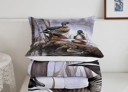 Feelyou Duck Hunting Comforter Set for Girls Boys Children Mallard Ducks Comforter Hunting and Fishing Bedding Set Lodge Cabin Farmhouse Duvet Set Queen Size Durable Quilt Set 3Pcs