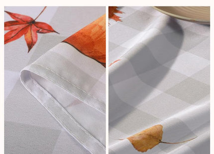 Softalker Fall Tablecloth Rectangle, Grey Buffalo Plaid with Pumpkins