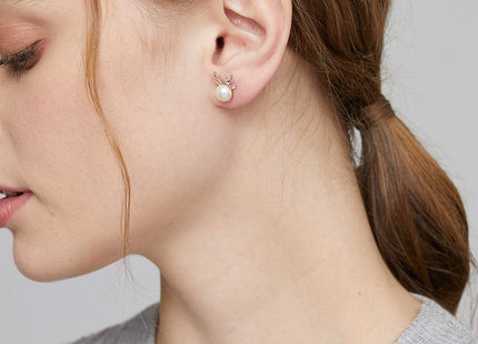 Silver Deer Reindeer Stud Earrings for Women 925 Sterling Silver Deer Pearl Earrings 8mm Deer Christmas Jewelry Han han