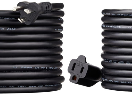 Amazon Basics Indoor Extension Cord, 3 Prong Outlet Extender Power Cord, 13 Amps, 125V, 25 Foot, Black, 2-Pack