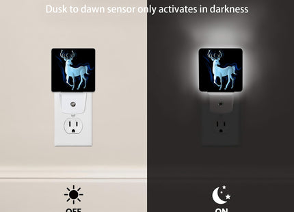 Jopowide Blue Deer Night Light, Northern Lights Night Lights Plug into Wall Decor for Bedroom, Bathroom, Hallway, Kitchen, Dusk to Dawn Sensor Nightlights for Women Men Room Gifts
