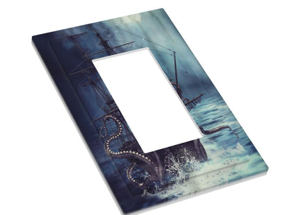 Octopus Ocean Kraken Nautical Pirate Ship 1 Gang Rocker Light Switch Covers Decorative Unique Single Decora Outlet Wall Plate Faceplate Switchplate GFCI for Kitchen Bedroom Bathroom Decor