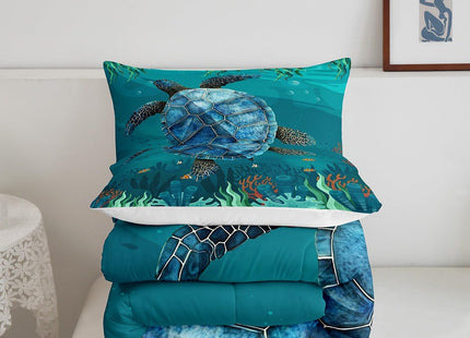 jejeloiu Sea Turtle Ocean Fish Comforter Set Twin Size Kids Boys