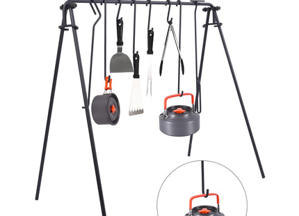 Lineslife Grill Swing Hanging Campfire Cooking Stand with Adjustable Iron Grill Grate, Collapsible Campfire Cooking Rack with Hooks and Accessories for BBQ Picnic, Outdoor Camping Cookware, Dutch Oven