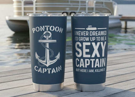 FROOBLEQUIRK Pontoon Captain 20 oz Tumbler – Funny Boating & Lake Life Drinkware, Gift for Boat Owners & Pontoon Lovers, Nautical Stainless Steel Insulated Cup