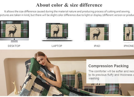 Smuge 7 Piece Queen Size Comforter Set, Lodge Moose Rustic Cabin Bed in a Bag, Soft and Breathable, Green Moose