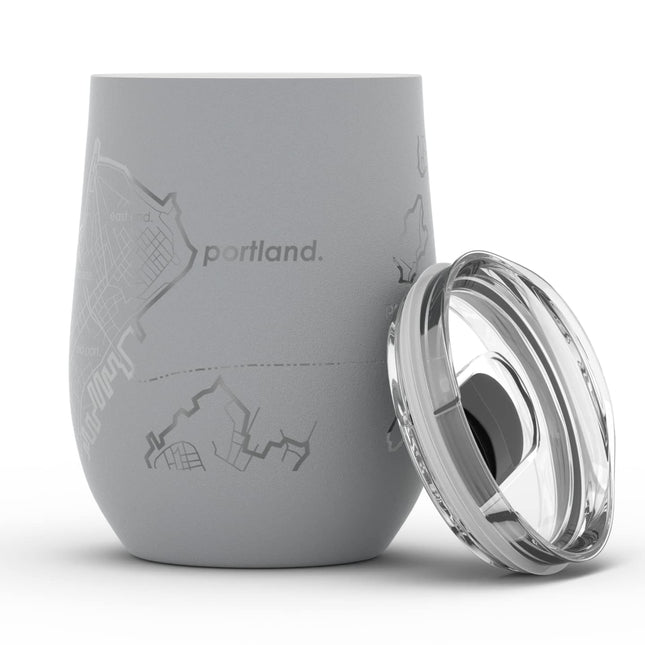 Well Told Engraved Portland Maine Map Insulated Wine Tumbler, Etched Stainless Steel Cup (12 oz, Dockside Gray) City Map Insulated Tumbler, Custom Insulated Tumbler, Outdoor Drinkware