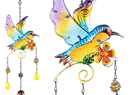 Hummingbird Wind Chimes Bells, Outdoor Windchimes Indoor Stained Glass Wind Chime Metal Hummingbird Suncatcher for Window, Garden, Yard, Patio, Lawn Decoration (Hummingbird Copper Bell)