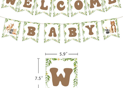 Woodland Animal Welcome Baby Banner, Woodland Creatures Banners Deer Rabbit Forest Animal Friends Garland Baby Shower Birthday Party Decorations