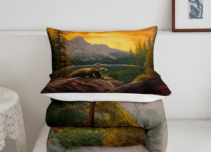 Rustic Lodge Bear Bedding Set Queen Size,Westurn Country Hunting Wild Animal Comforter Set for Adults Men Boys,Nature Woodland Mountain Adventure Duvet Insert Retro Microfibre Soft Quilt,3 Piece