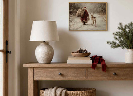 Framed Vintage Christmas Santa Deer Canvas Wall Art 8x10in