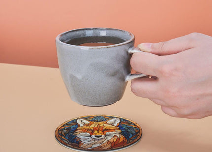 Fox Drink Coaster Set, Leather Coasters with Holder, 6 Pack for Table Protection (Fox)