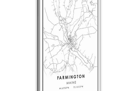 QJWZZong Farmington Maine Map Black And White Lines Minimalist City Topography Canvas Posters Wall Art Bedroom Office Room Decor Gift Frame 12" L X 18" W