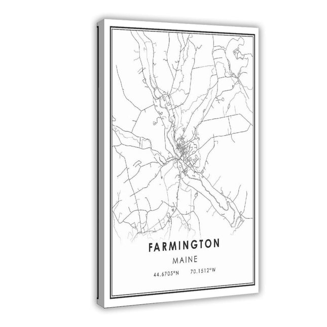 QJWZZong Farmington Maine Map Black And White Lines Minimalist City Topography Canvas Posters Wall Art Bedroom Office Room Decor Gift Frame 12" L X 18" W