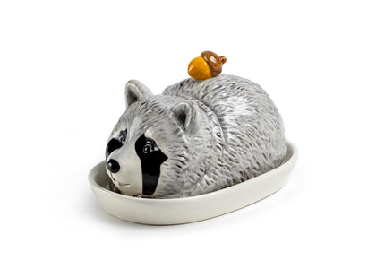 Gracie China Shop Raccoon with Acorn Butter Dish
