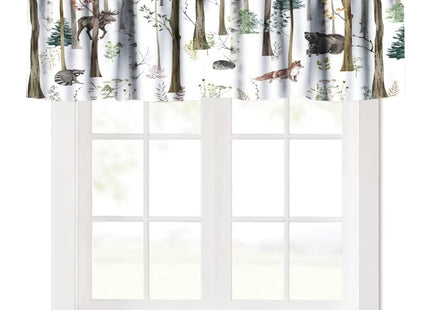 Rustic Forest Valance Curtain, Vintage Lodge Cabin Country Hunting Wild Animal Bear Moose Deer Fox Windows Curtain Valance for Kitchen Dining Room, One Panel 54x18in
