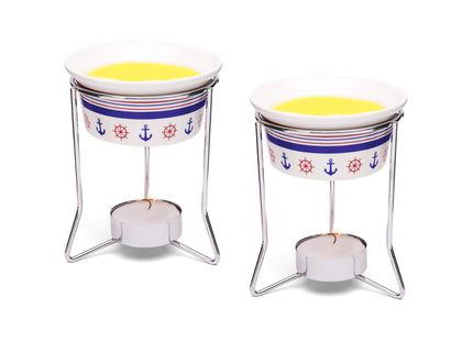 Nantucket Seafood Ceramic Butter Warmers, Nautical Design, Set of 2