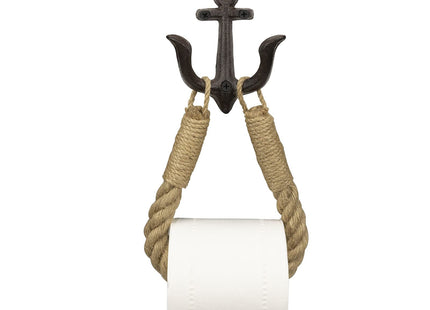 ROXLLGJC Nautical Rope Toilet Paper Holder Coastal Towel Holder with Metal Hook for Bathroom Decor (Black)