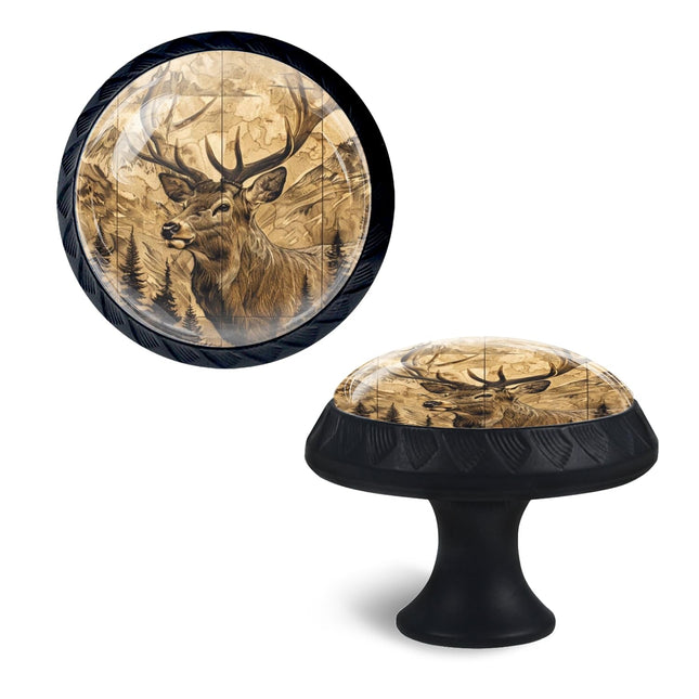 Cabinet Knobs Crystal,Deer with Large Antlers in a Mountainous Landscape Mushroom Drawer Hardware Cabinet Pulls for Home Decor,Dressers,Kitchens Bathroom with Screw 1 Pack