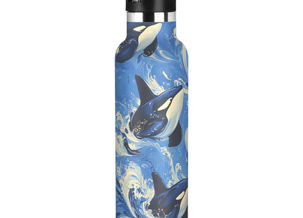 Orca Wave Blue Whale Water Bottles for Boys Kids Stainless Steel Thermos Bottle Cups with Straw Lid Leakproof Insulated Flask Jug 20 oz