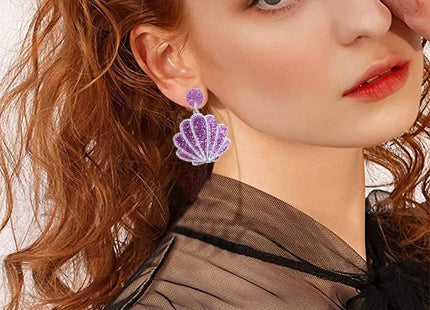 RUIZHEN Acrylic Sea Shell Nautical Sea Beach Stud Earrings Summer Beach Earrings for Women (purple)