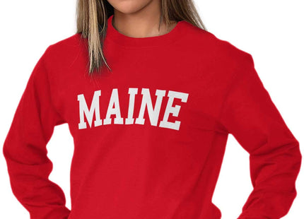 Maine Simple Traditional Classic Long Sleeve Tshirt Men Women Red