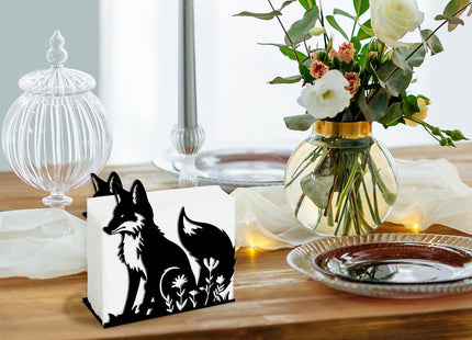 SUPERDANT Fox and Flowers Napkin Holder for Tables Animal Iron Napkin Holder Openwork Design Napkin Holders Fox Napkin Stand Practical Decoration for Kitchen Countertop Restaurant